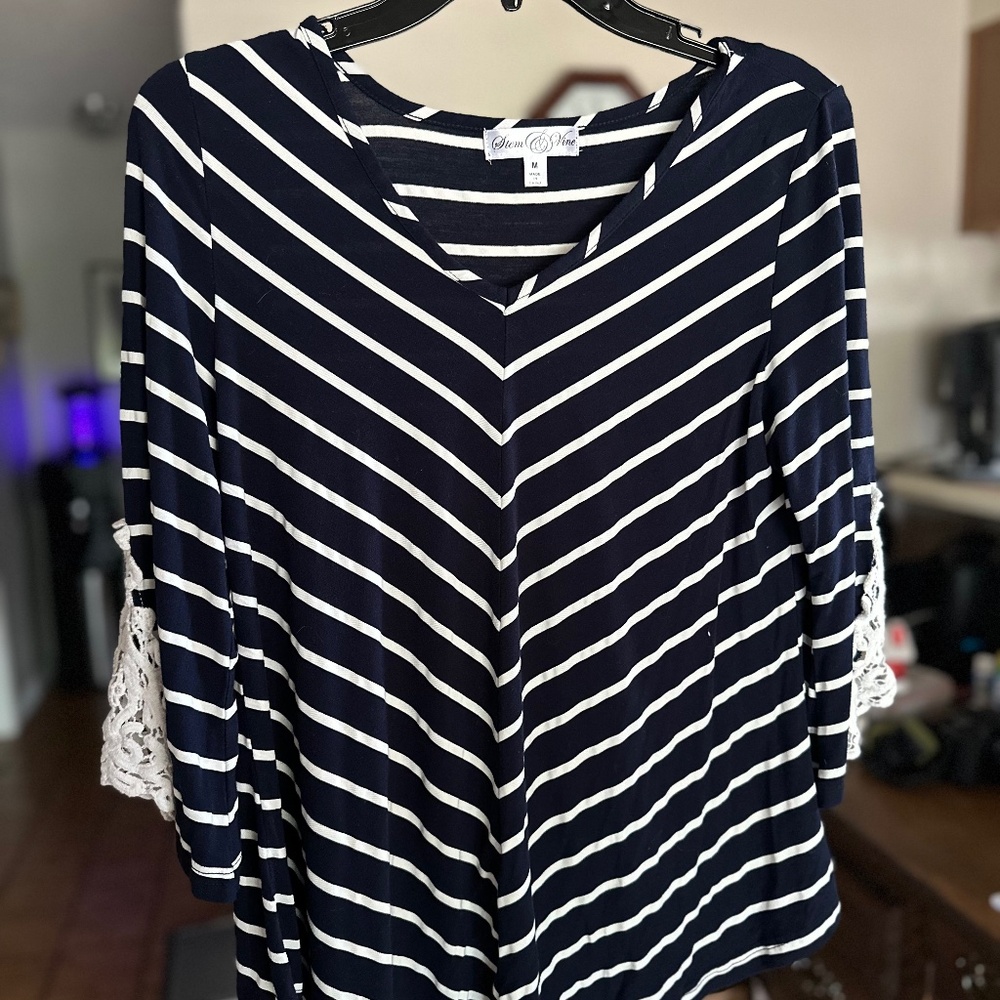 Stem & Vine Medium Blue Stripped Blouse